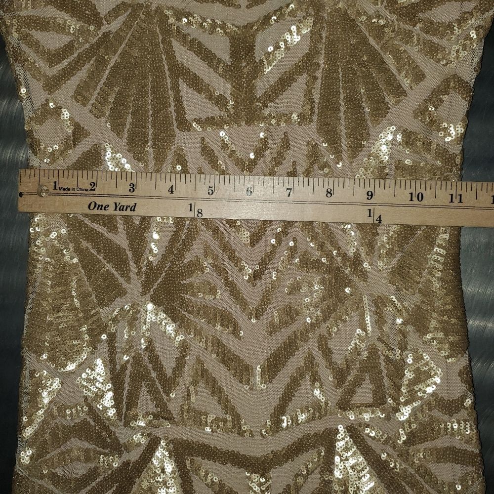 Dress The Population Emery Long Sleeve Blush Gold Sequin Open Back Dress Deco S - Picture 11 of 16